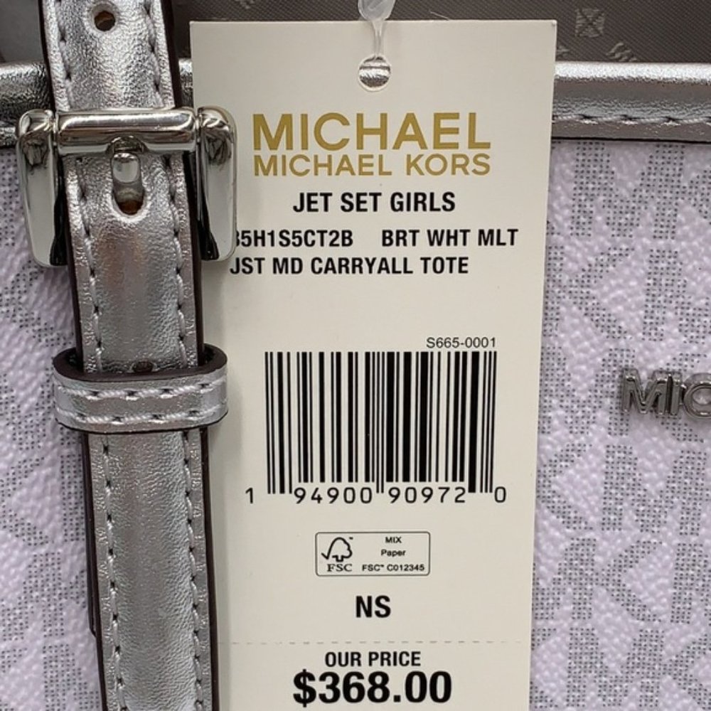 Michael Kors Signature Jet Set Girls Medium Carryall Tote Bright White Multi - Picture 15 of 16